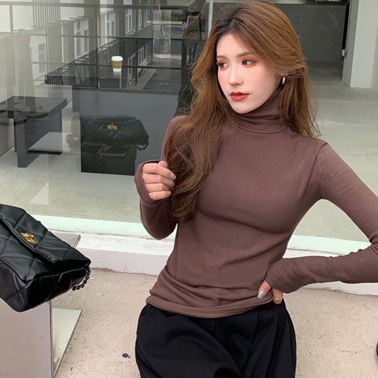 Áo Thun Tay Dài Cổ Cao Dáng Ôm Thời Trang Thu Đông Cho Nữ