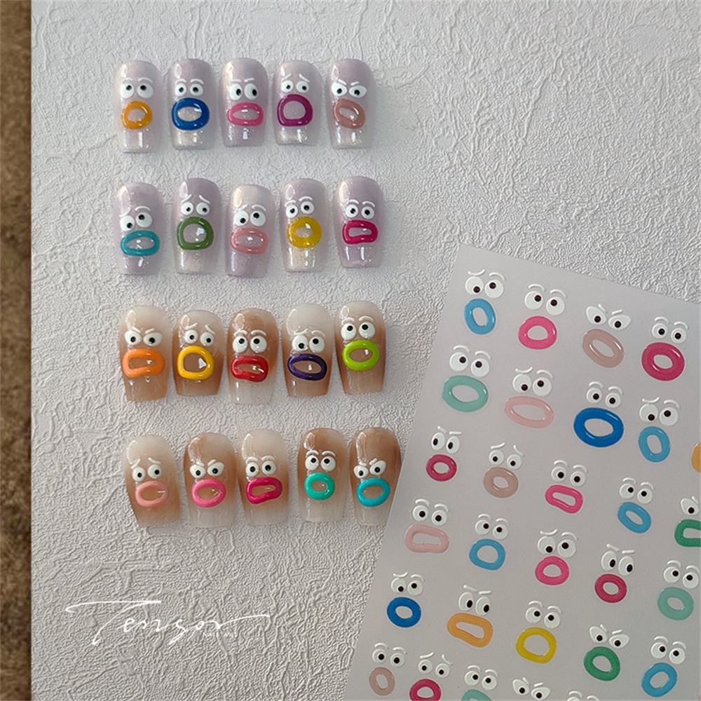 New Craft Phim Hoạt Hình Dễ Thương Vui Nhộn Đôi Mắt Nhỏ Miệng Kỳ Lạ Vui Big Mouth Phim Hoạt Hình Nail Art Sticker Jelly Series Prettyhat