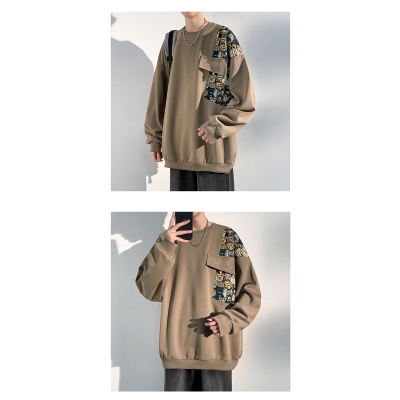 Áo sweater Cổ Tròn Tay Dài Dáng Rộng Thêu Hình Gấu Kiểu vintage Thời Trang Mùa Thu Cho Nam