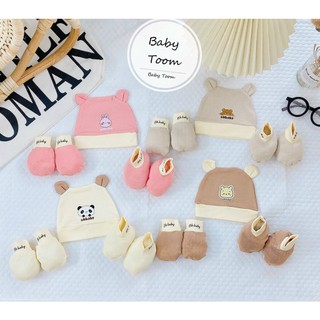 Set mũ, bao tay, bao chân sơ sinh chất cotton thun lạnh mềm mại cho bé trai, bé gái sơ sinh từ 0-3 tháng