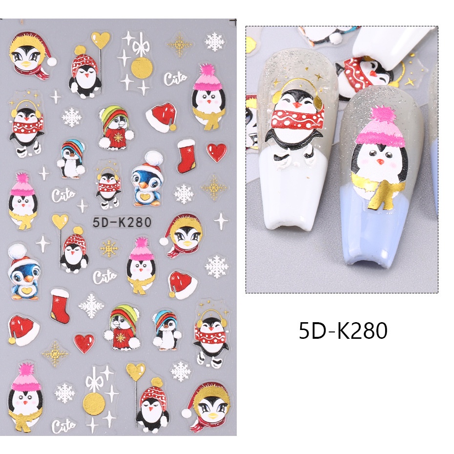 Miếng Dán Trang Trí Móng Tay 5d Hình Gấu / Chim Cánh Cụt / Chanh / Cây Chanh / Tuyết Kiểu Giáng Sinh Năm Mới gl5dk-2