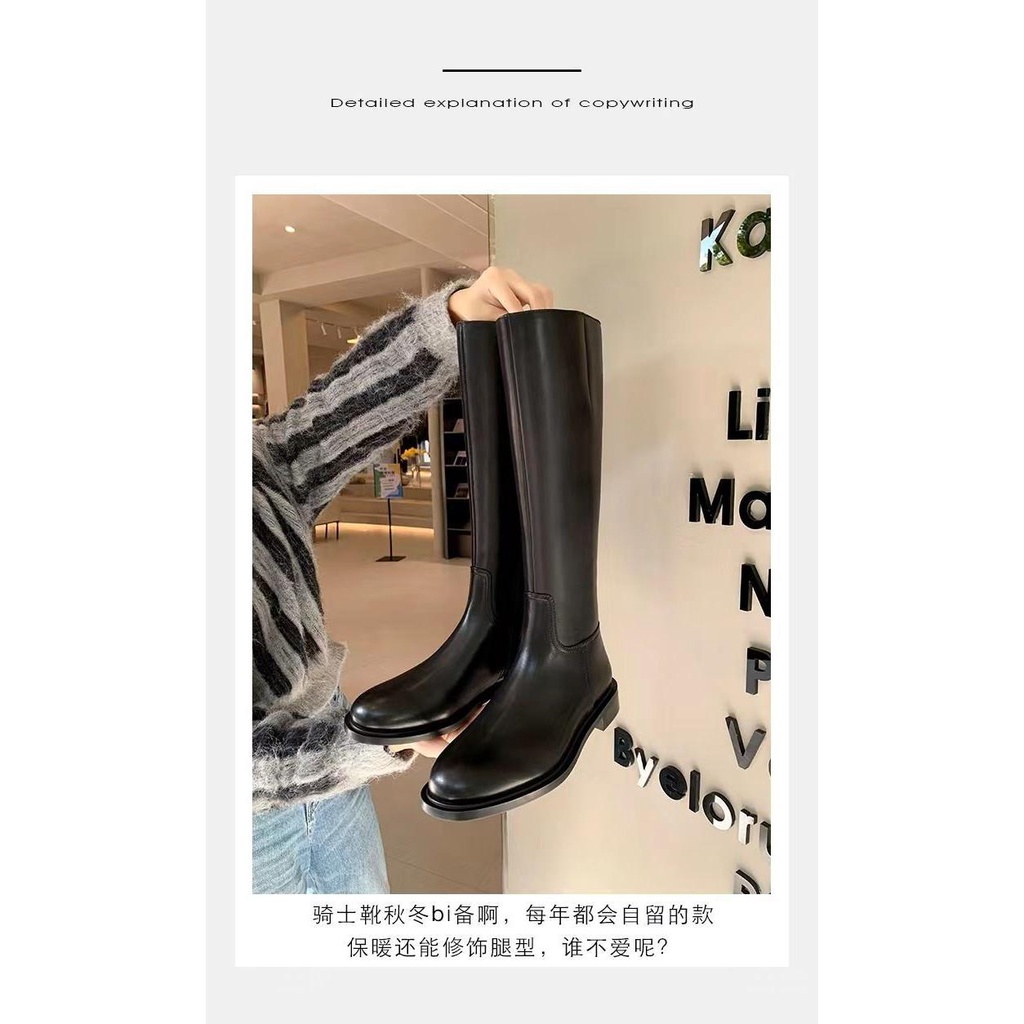 Grape mom sheii ~ Giày Bốt Da Thật Mũi Tròn Gót Thấp Phối Khóa Kéo Bên Hông Phong Cách Âu Mỹ Thời Trang Thu Đông 2023