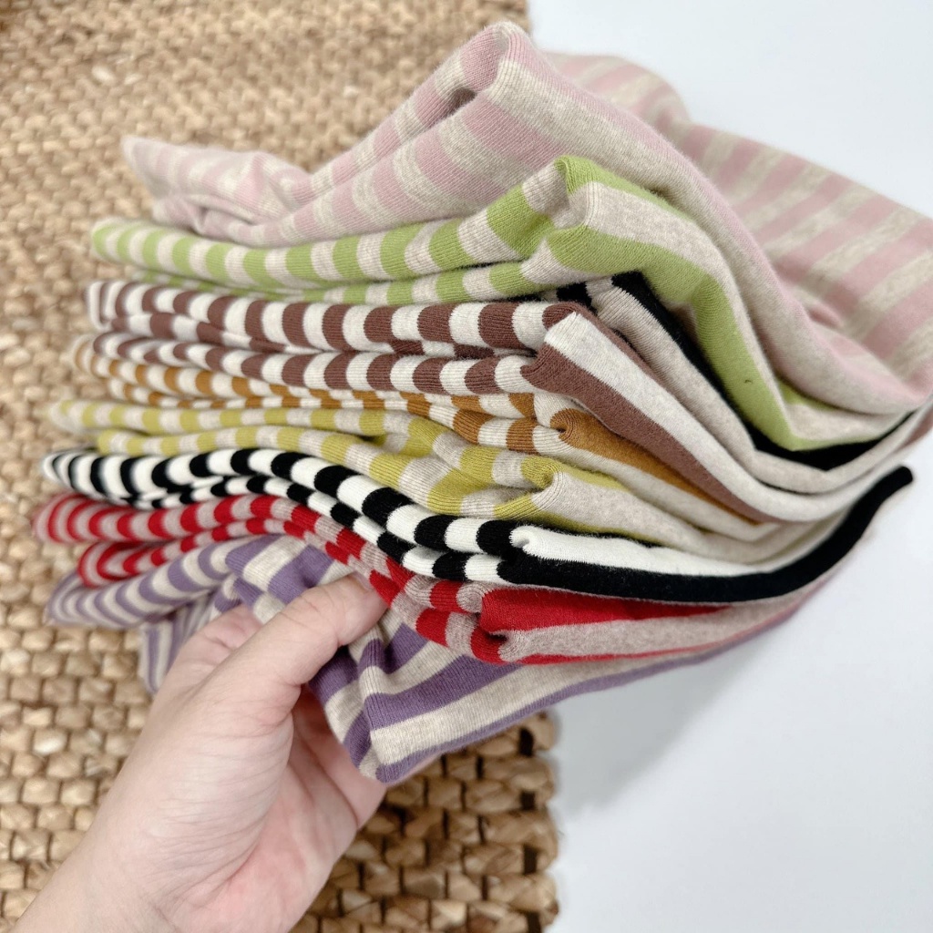 Áo thun nữ tay ngắn cổ tròn kẻ sọc hàng Quảng Châu chất cotton, áo phông mùa hè thời trang hàn quốc chất liệu mát 2752 5