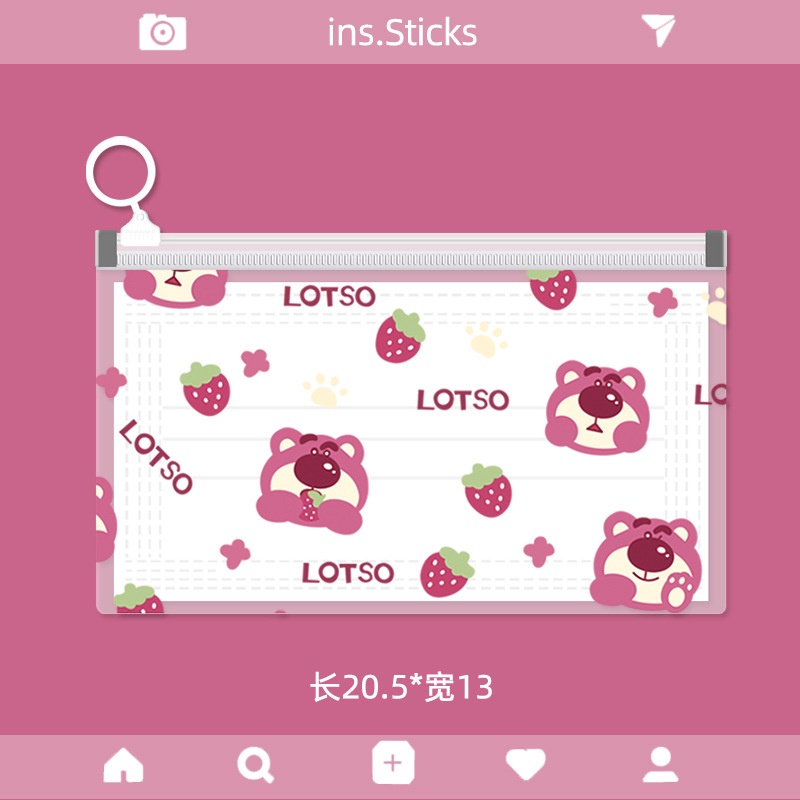 Túi zip gấu dâu hoạt hình cute, túi đựng bút, đựng đồ cá nhân lụa mờ có khóa kéo