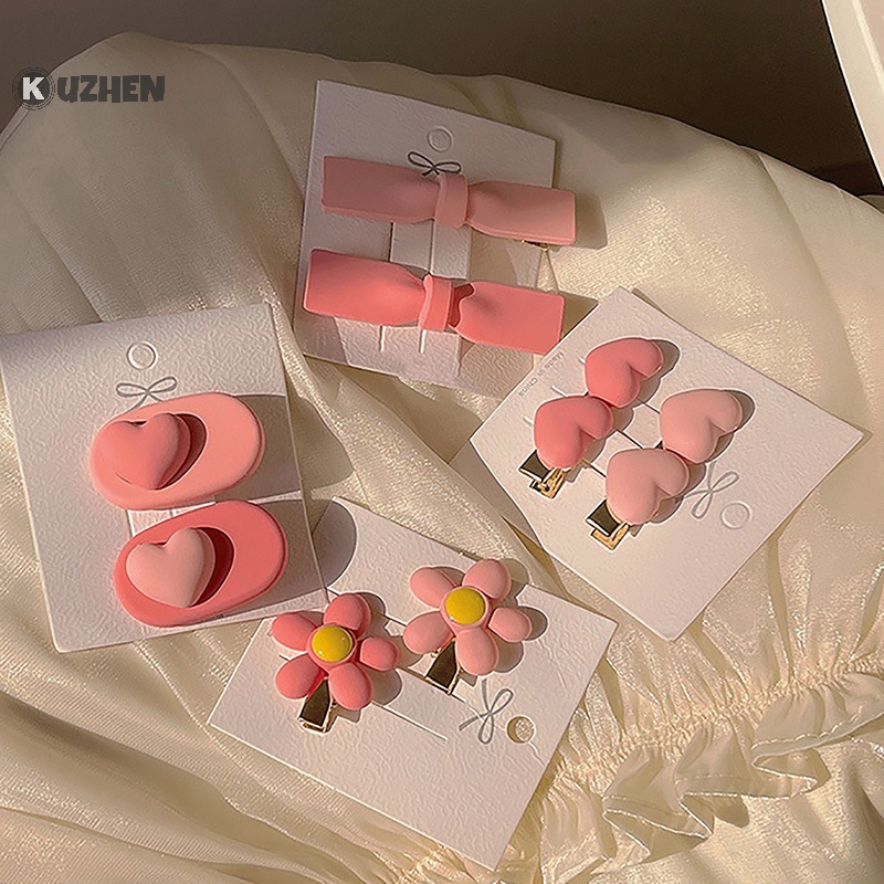 Kuzhen Set 2 / 3 Kẹp Tóc Hình Nơ / Hoa / Trái Tim Nhỏ Gọn Dễ Thương Cho Bé Gái