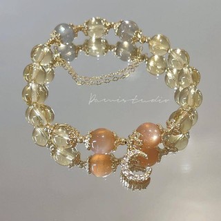 Vòng tay pha lê hồng may mắn phong cách citrine labrdorite dâu tây pha lê may mắn hoa đào quý phái