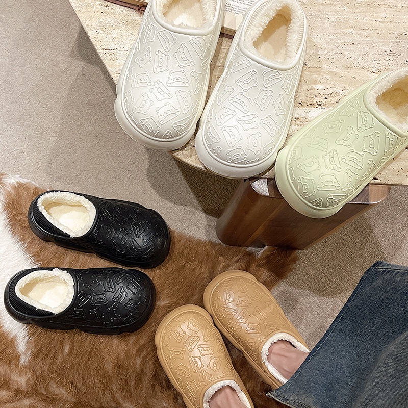 Dép Bông Đi Trong Nhà Đế Dày Giữ Ấm Mùa Đông Chống Trượt Dễ Thương Cho Cặp Đôi
