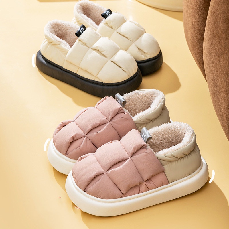 Shizhibao Dép cotton Đi Trong Nhà Mùa Đông Đơn Giản Ấm Áp Có Thể Mang Ngoài Trời Cho Nữ
