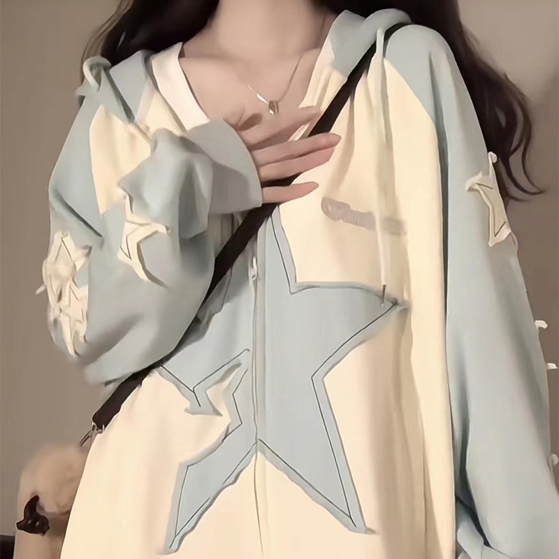 Áo Hoodie zhu xia Tay raglan Ngôi Sao Ghép Nối Cho Nữ