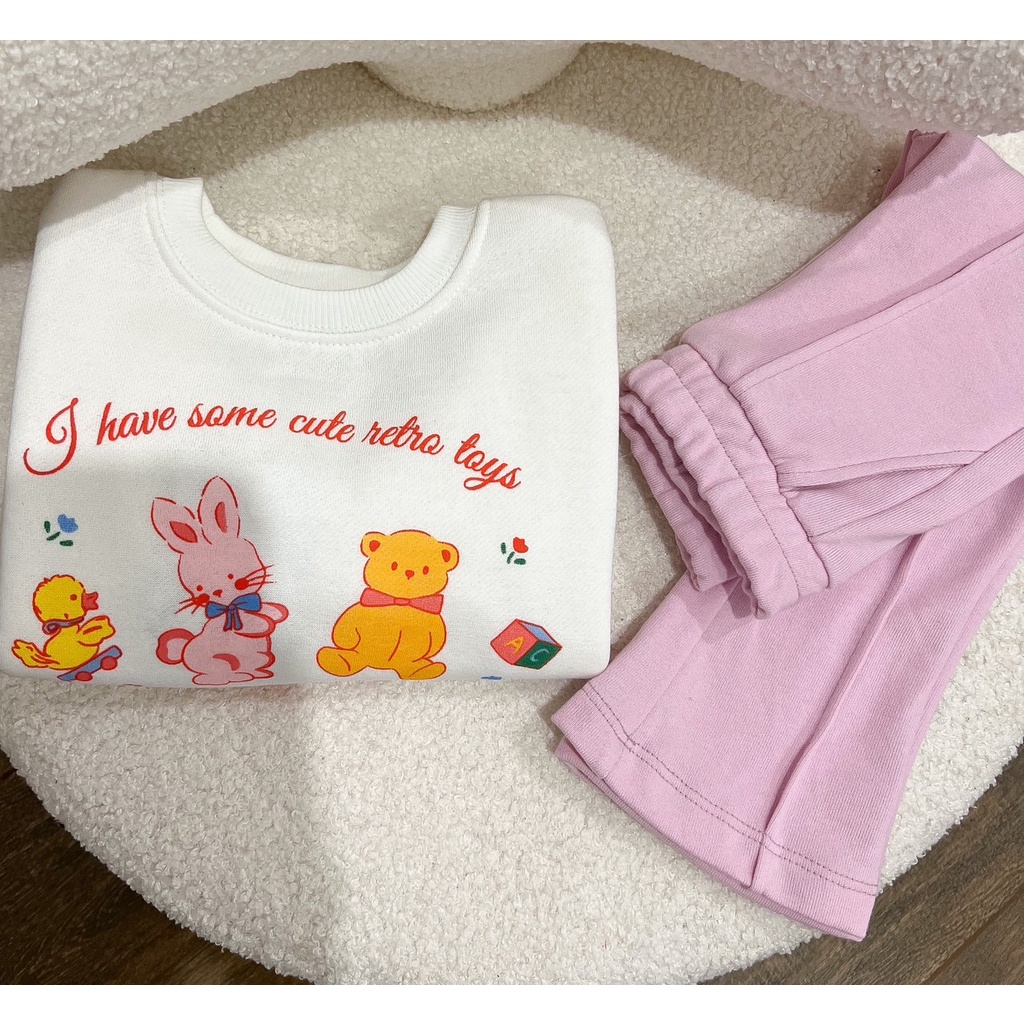 ✨MALINHKID✨BN060-Bộ nỉ quần loe hồng SOME CUTE trẻ em VNXK