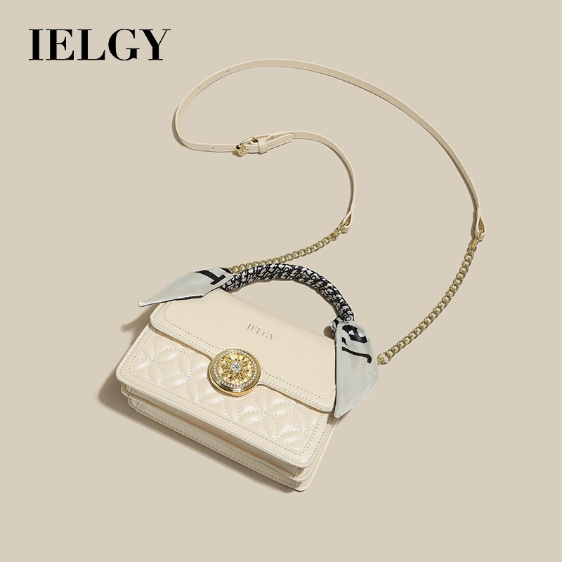 Ielgy Túi Đeo Chéo Vai Họa Tiết Kim Cương Thời Trang Sành Điệu Với Khăn Lụa Cho Nữ