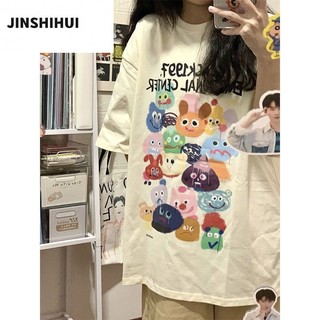 Áo thun nữ JINSHIHUI A29J1P1 36Z230909 tay ngắn dáng rộng mềm mát thời trang mùa hè đơn giản phong cách Hàn Quốc