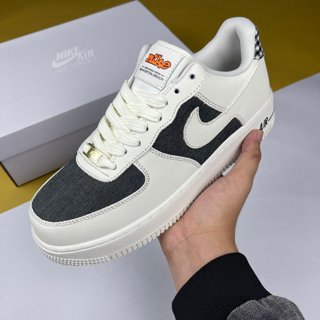 Giày AF1 07 Sail Dark Smoke Gray, AF1 Trắng Đen Denim -  Than.Shoes