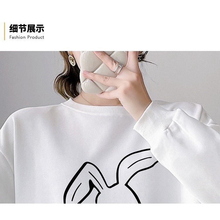 Áo sweater Mỏng Dáng Rộng Cổ Tròn In Hoạt Hình Kiểu Phương Tây Thời Trang Mùa Thu 2023 plus Cho Mẹ Bầu