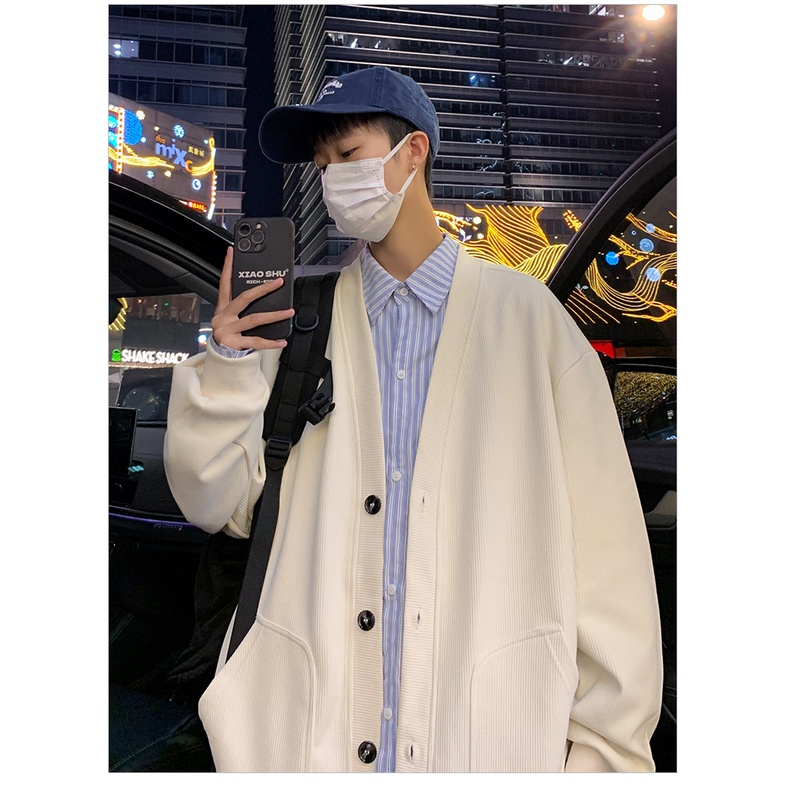 Áo Khoác cardigan Dệt Kim Cổ Chữ v Màu Trơn Thời Trang Mùa Thu Cho Nam