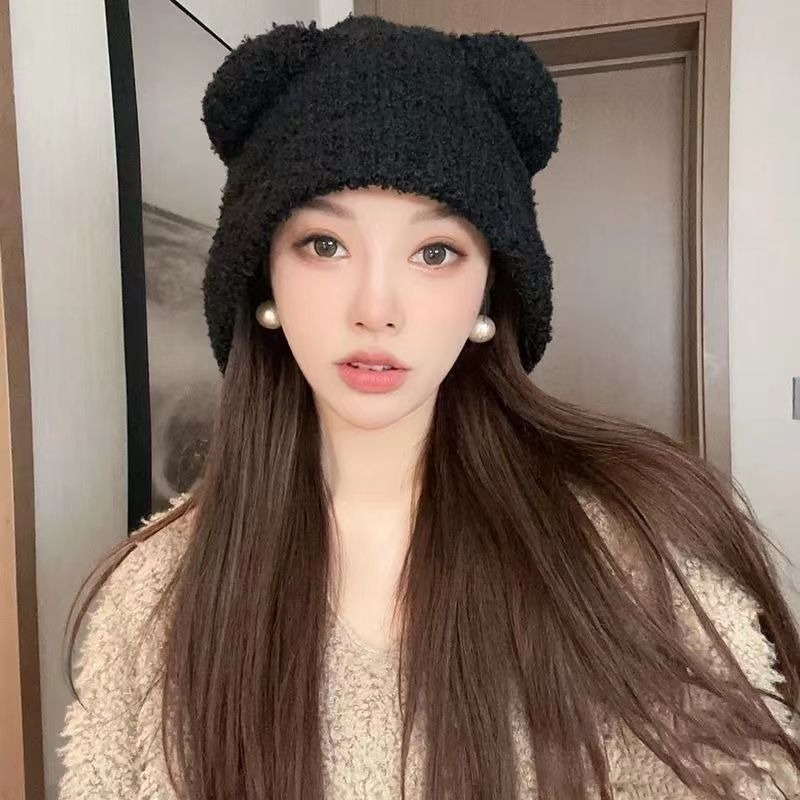 Dễ Thương Mũ Len Dệt Kim Giữ Ấm Mùa Thu Đông Thiết Kế Hình Chú Gấu Nhỏ Đáng Yêu Cho Bé