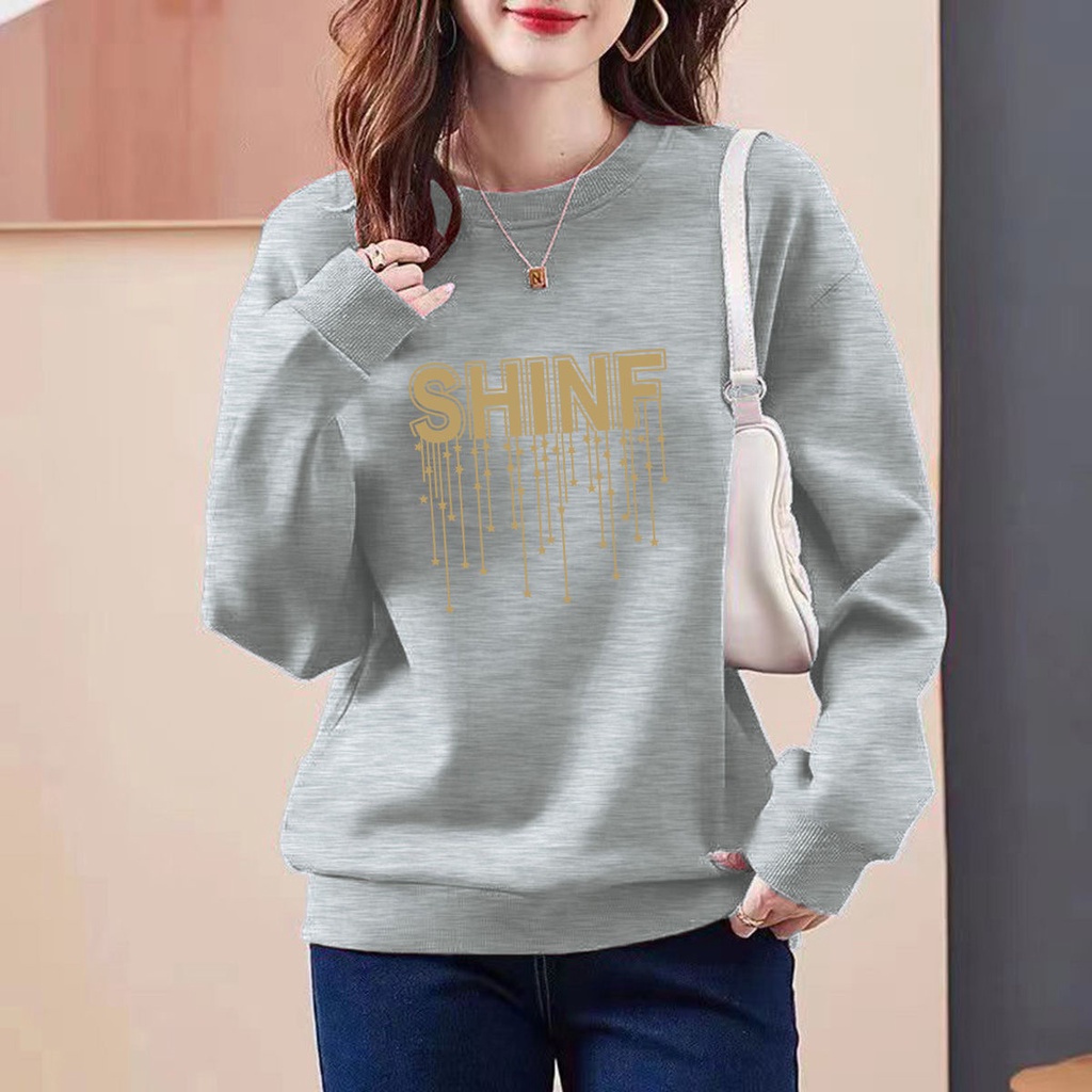 Áo sweater Cổ Tròn Tay Dài Dáng Rộng In Họa Tiết Đơn Giản Thời Trang Xuân Thu Hàn Quốc 2023 Cho Nữ