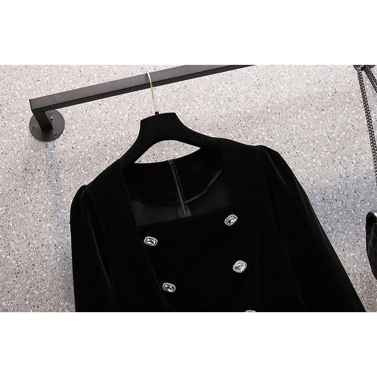 🌸Hàng Order🌸Váy Đầm Bigsize Nhung Tay Dài Đính Cúc Đá Xếp Ly 2 Tấng Sang Chảnh Nữ Tính 🌸Hàng Quảng Châu