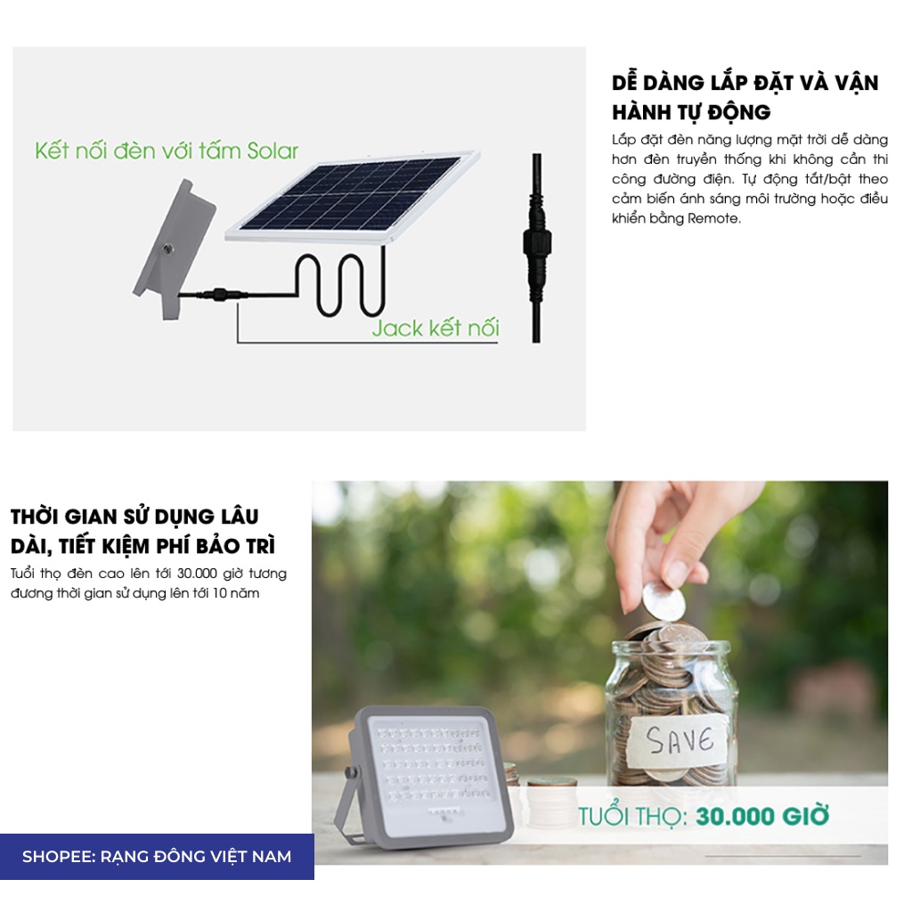 Đèn năng lượng mặt trời Rạng Đông led chiếu pha 300w Model: CP03.SL 300W
