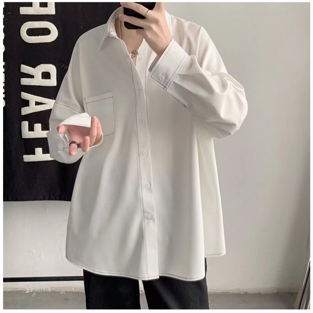 Áo Sơ Mi Trắng Tay Dài Dáng Rộng Cỡ Lớn m-7xl Thời Trang Trẻ Trung Cho Nam