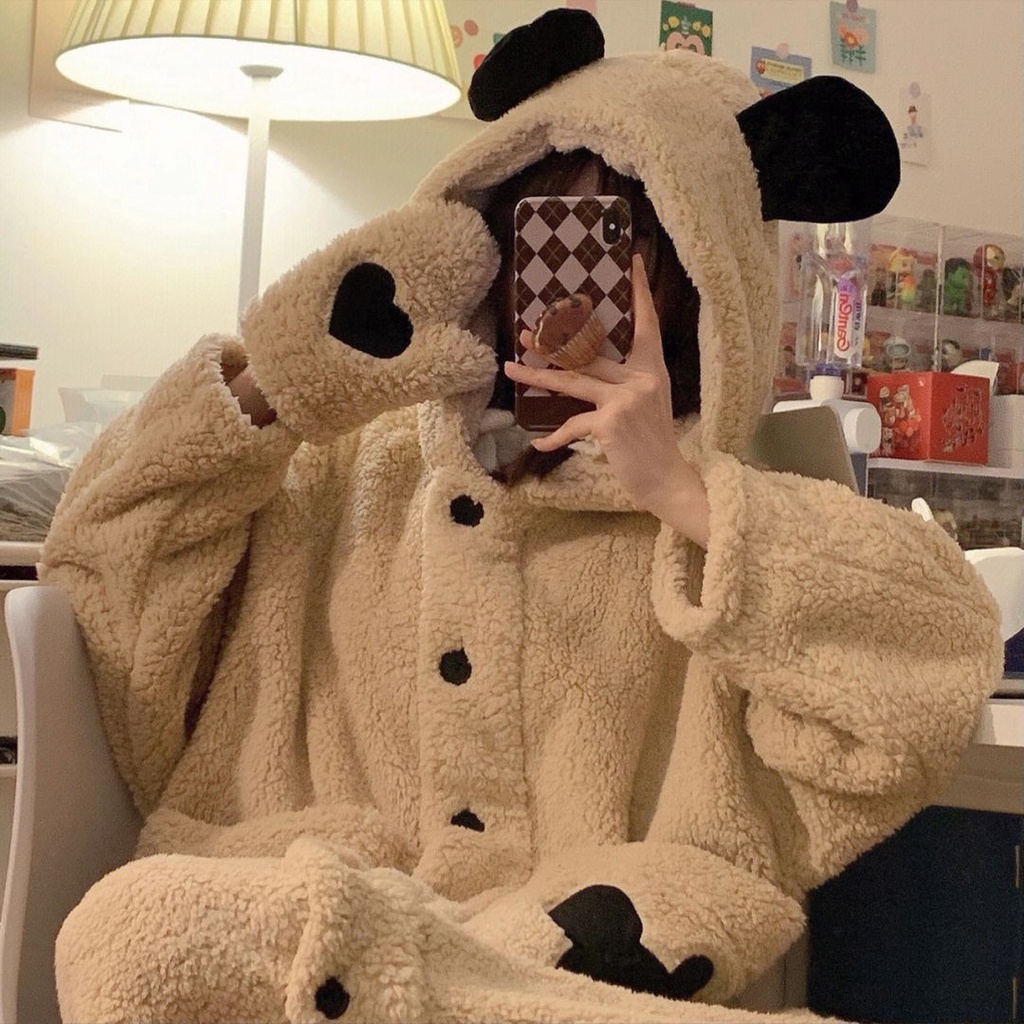 Đầm Ngủ Tay Dài Chất Nỉ Dày Dặn Thời Trang Mùa Đông 2023 Dễ Thương Cho Nữ