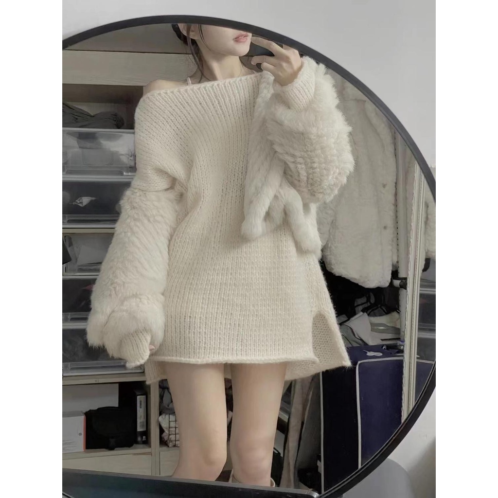 Áo sweater Dệt Kim Cao Cấp Dáng Rộng Hở Vai Thời Trang Thu Đông Dành Cho Nữ