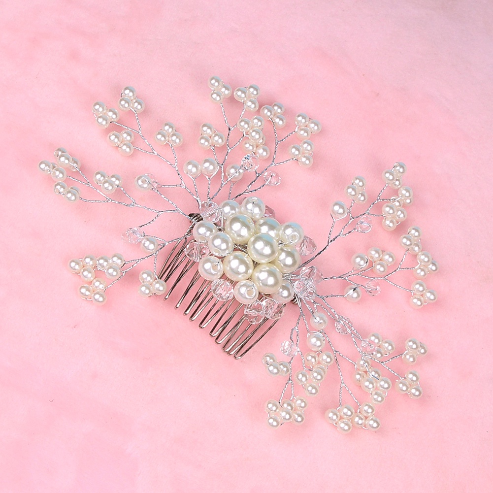 Lược Cài Tóc Hình Hoa Đính Ngọc Trai Nhân Tạo Thanh Lịch Cho Nữ