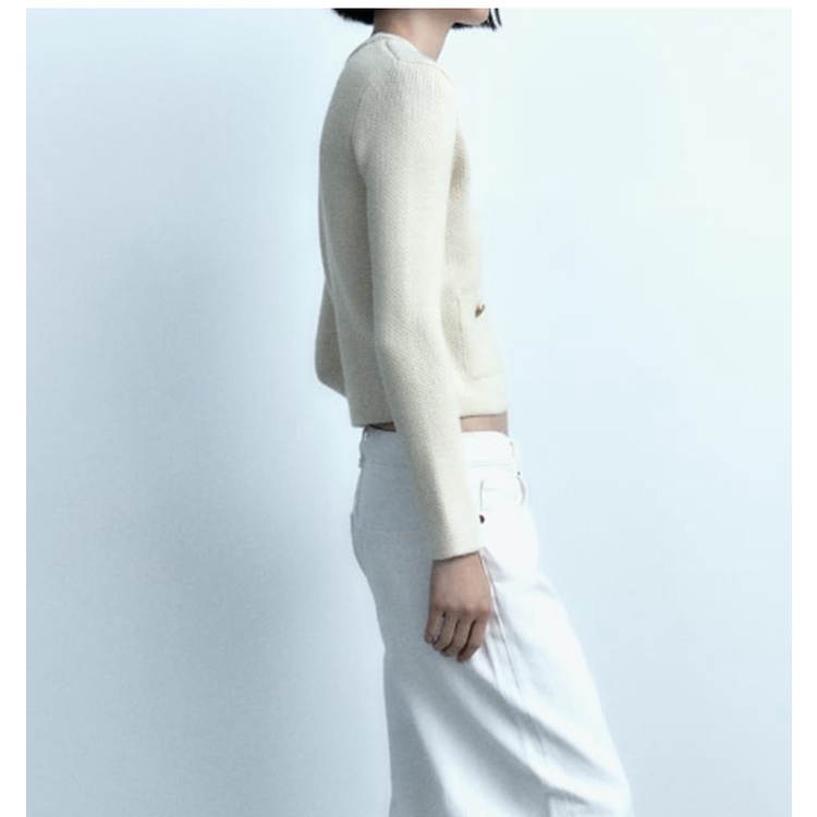 Zara Áo Khoác Dệt Kim Tay Dài Cổ Tròn Có Túi Màu Vàng Thời Trang Thu Đông 233991118
