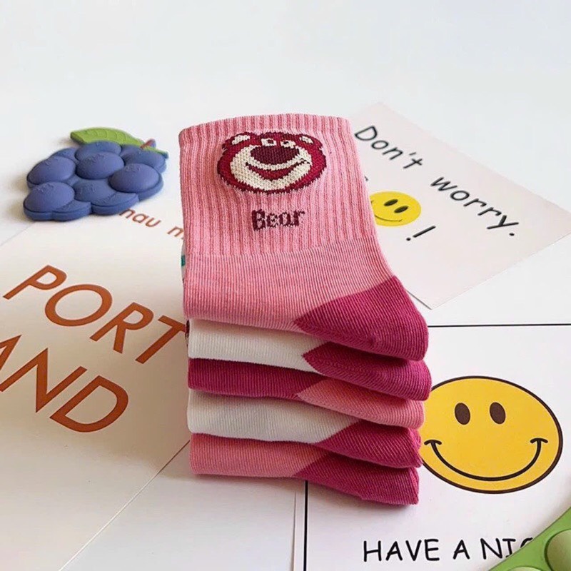 Sét 10 đôi tất gấu hồng cho bé từ 1-9