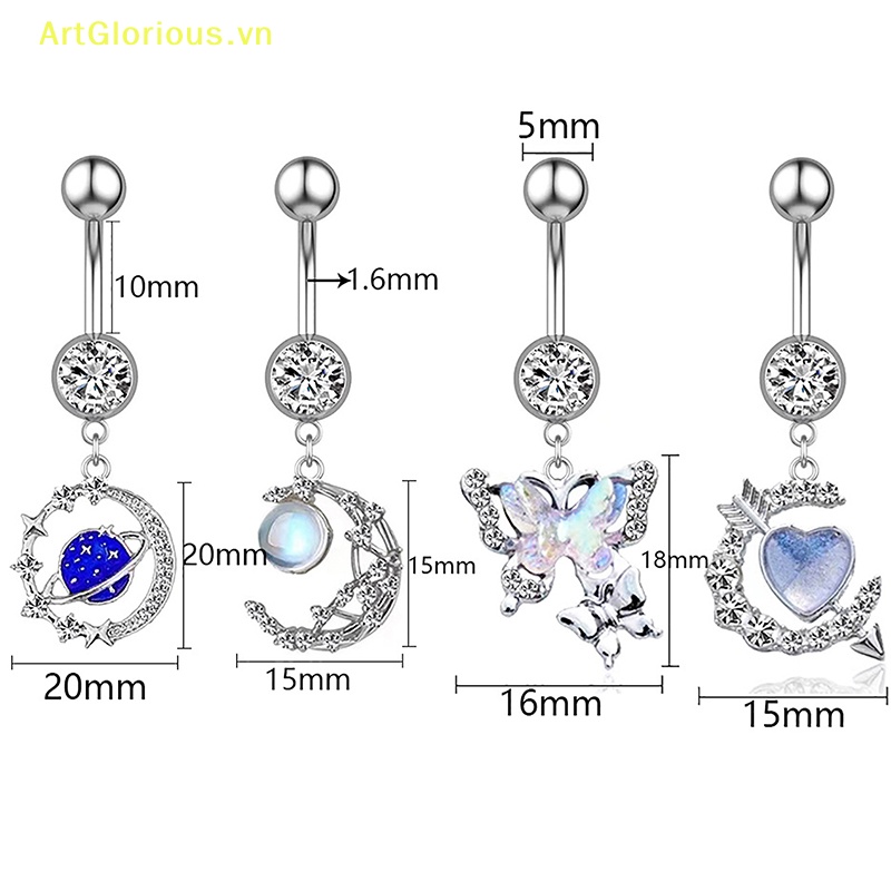 Khuyên Rốn Bằng Thép Không Gỉ Đính Đá zircon Hình Trái Tim / Mặt Trăng Cho Nữ vn