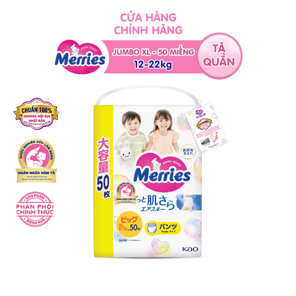 Tã/bỉm quần Merries Jumbo Đủ Size L56/XL50/XXL32 mới