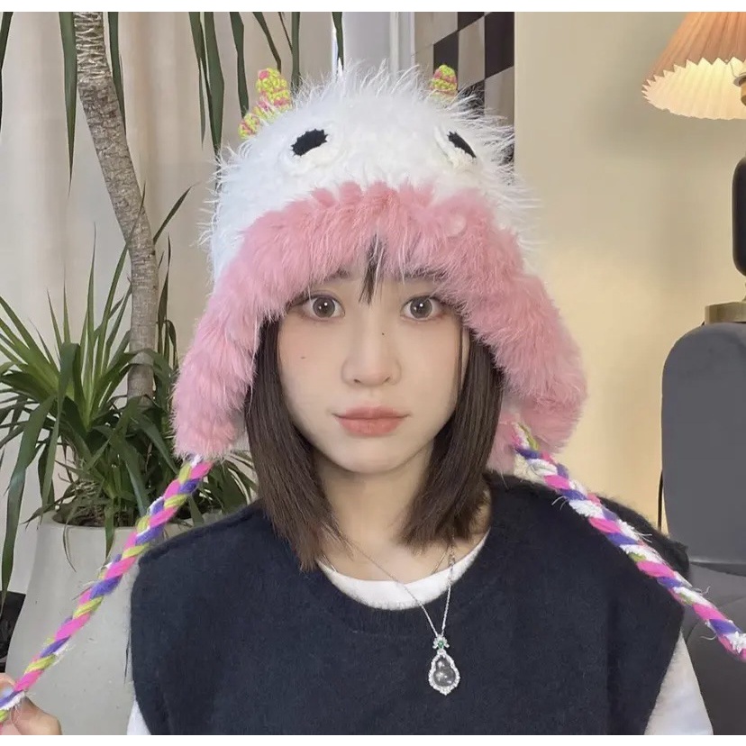 Mũ Len Hình Quái Vật Hoạt Hình Đáng Yêu Giữ Ấm Mùa Thu Đông