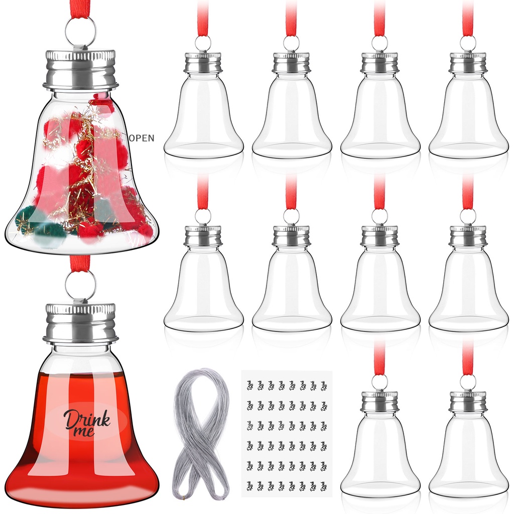 Op Set 16 Quả Bóng Nhựa Trong Suốt Ánh Vàng Kèm 48 Nhãn Dán Trang Trí Cây Thông Noel diy