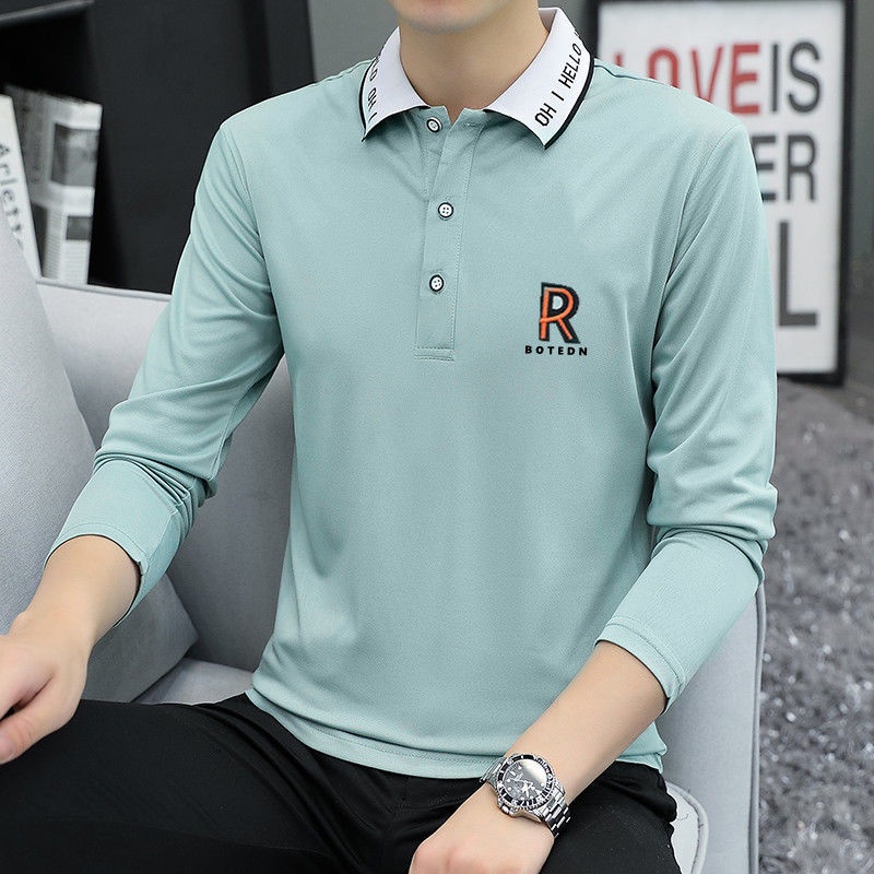 Áo Thun polo Dài Tay Ôm Dáng Thời Trang Xuân Thu Hàn Quốc Dành Cho Nam