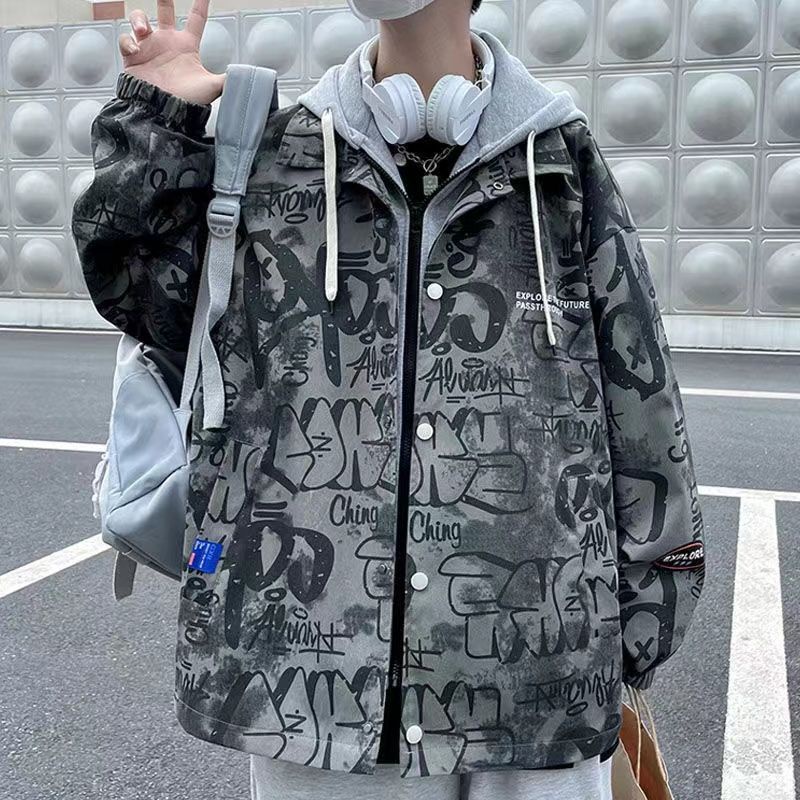 Áo Khoác Hoodie Dáng Rộng In Chữ Kiểu Hồng Kông Thời Trang Mùa Thu Cho Nam