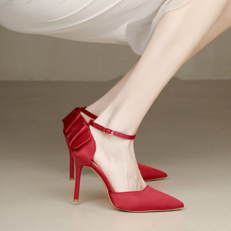 Hong Kong Premium shoes❥  Giày cao gót sandal quai ngang mũi nhọn phong cách Hàn Quốc mới thời trang ngọt ngào