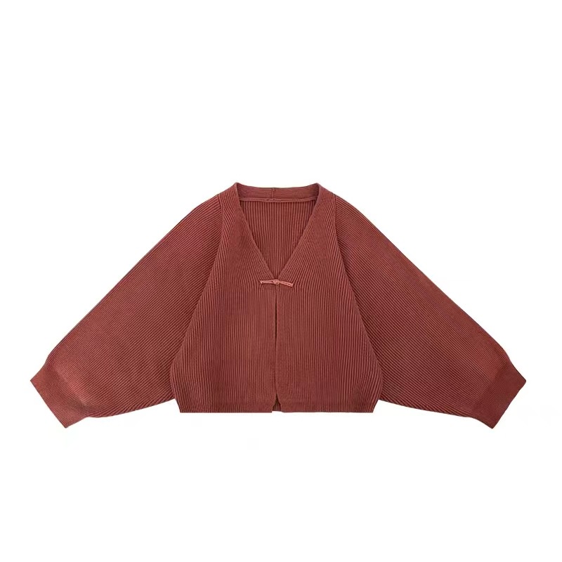 Áo Khoác cardigan Dệt Kim Thiết Kế Cổ Chữ v Phong Cách Trung Hoa