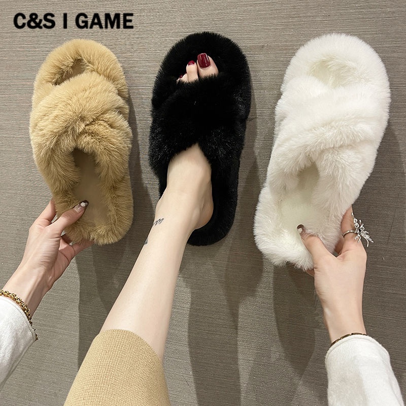 C＆S  Dép bông Dép Lông Phủ Lông Dày Đế Cao 2cm Dễ Thương Thời Trang Mùa Thu ĐôngFMR23A0BIX 42Z231018