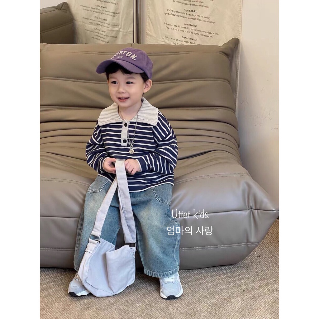 ÁO LEN POLO SỌC PHONG CÁCH HÀN QUỐC CHO BÉ GÁI VÀ BÉ TRAI RẤT ĐẸP T31