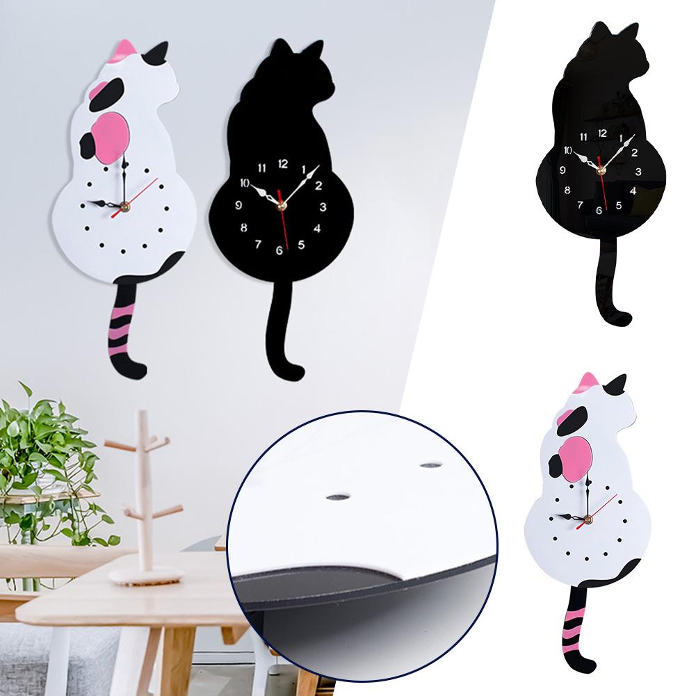 Đồng Hồ Treo Tường Trang Trí Phòng Khách Hình Mèo Đuôi Xích Đuôi Hoạt Hình x6p9