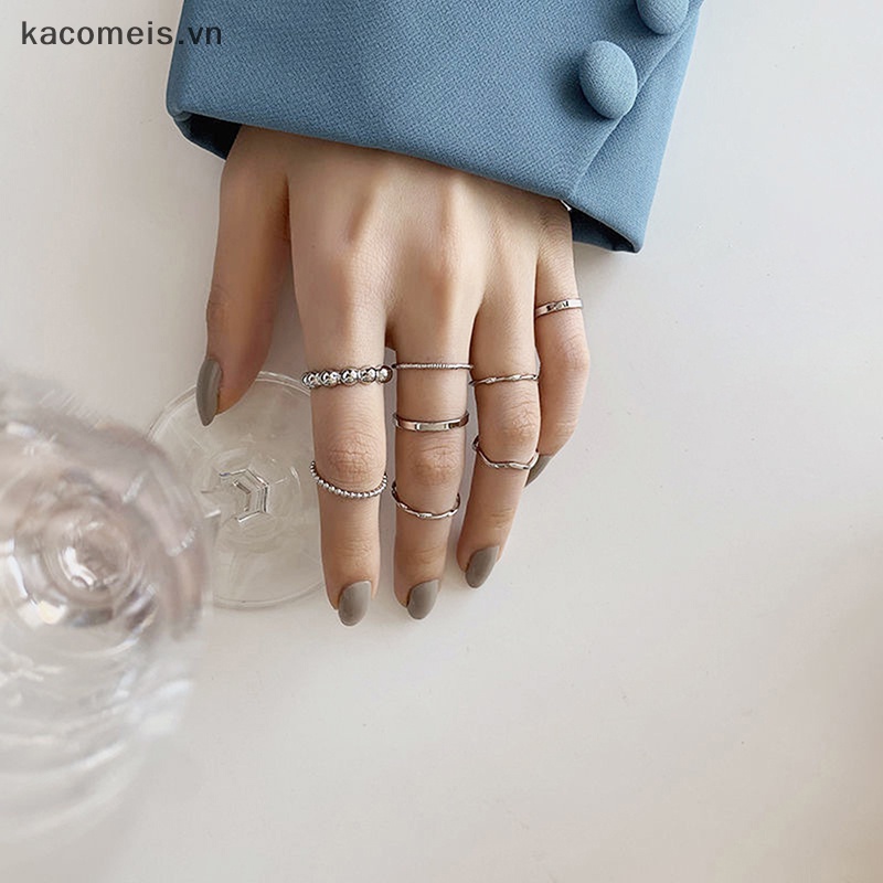 Kaimeisvn set Nhẫn Đeo Khớp Ngón Tay Dạng Xoắn Tròn Màu Vàng Kim Phong Cách punk Thời Trang Cho Nữ vn