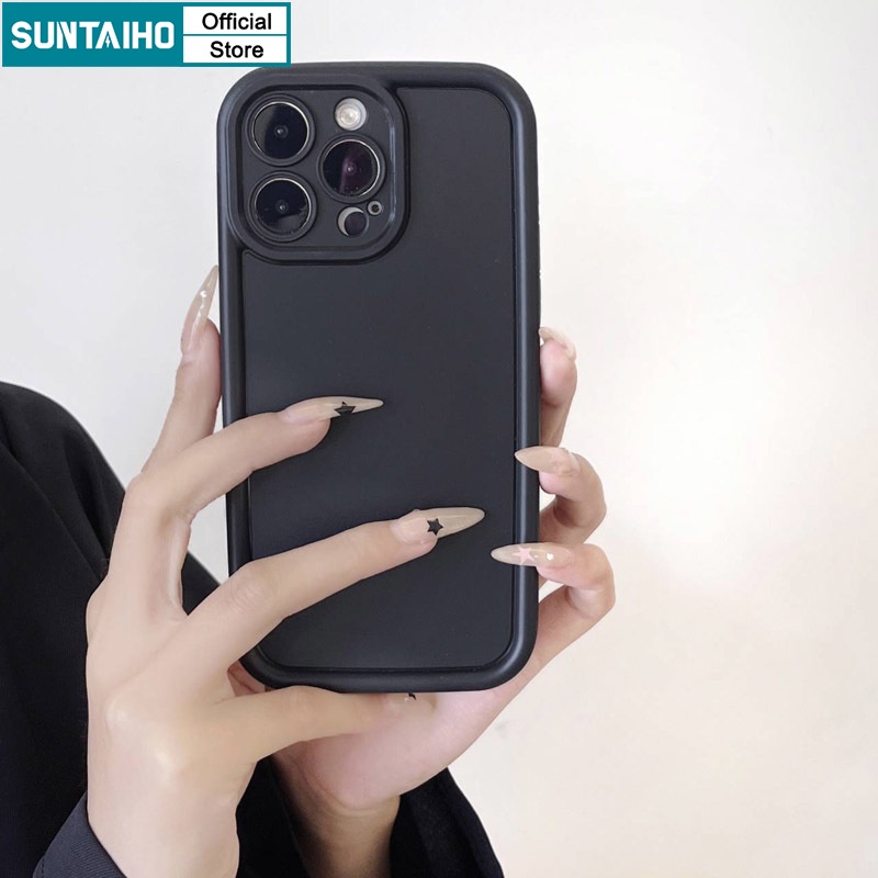 Suntaiho ốp lưng iphone Ốp Điện Thoại silicone Mềm Màu Đen Trơn Chống Sốc Cho iphone 15 pro max 14 13 12 iphone 11 pro max xs max xr xs ip 7 8 plus