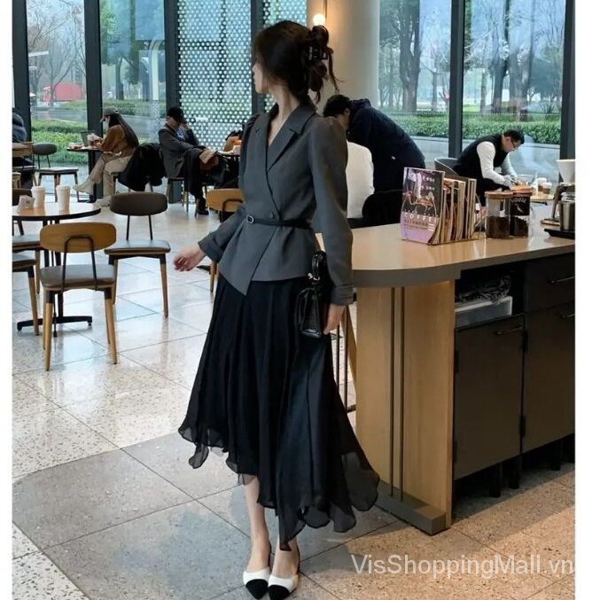 Set Áo Khoác Và Chân Váy Lưới Dáng Dài Thời Trang Cao Cấp Cho Nữ