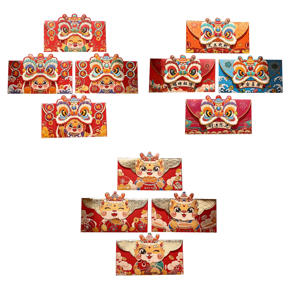Bộ 4 Bao Lì Xì Năm Mới 2024 Họa Tiết Rồng Đỏ Dễ Thương bao lì xì tết 2024