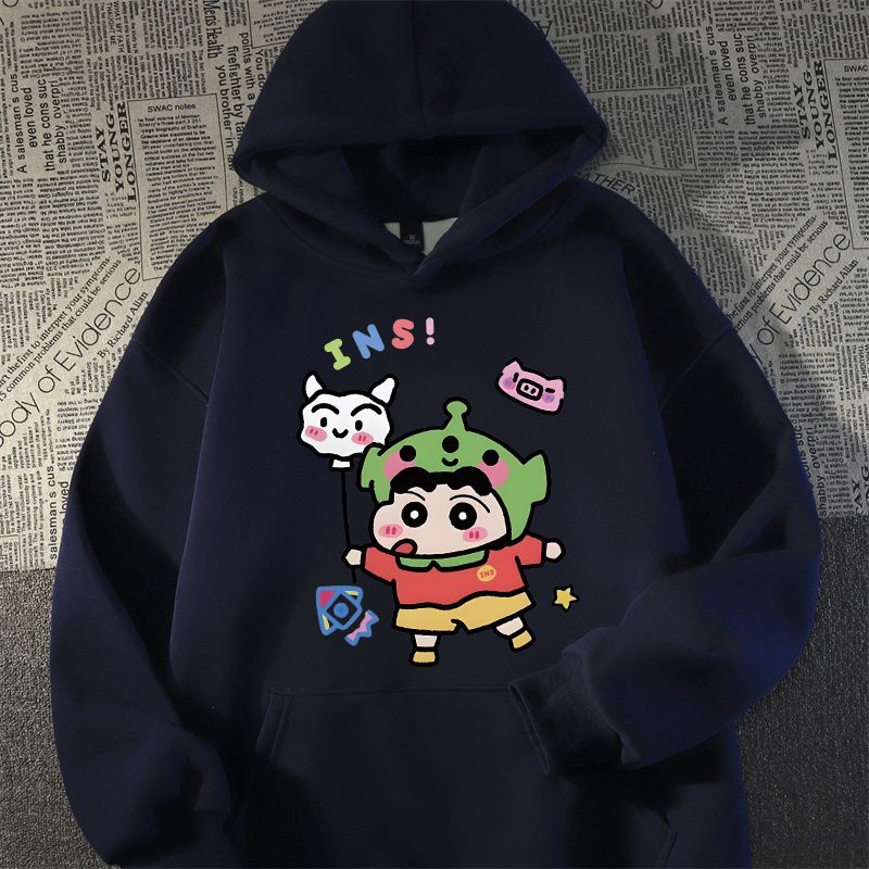 Áo hoodie Tay Dài Dáng Rộng In Hình Cậu Bé Bút Chì shin-chan Thời Trang harajuku