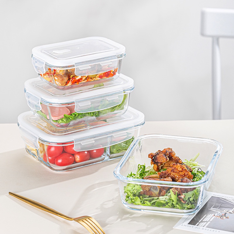 Hộp Đựng Cơm Trưa Bằng Thủy Tinh borosilicate Đặc Biệt Phân Chia Lò Vi Sóng Cho Nam Và Nữ Văn Phòng / Học Sinh