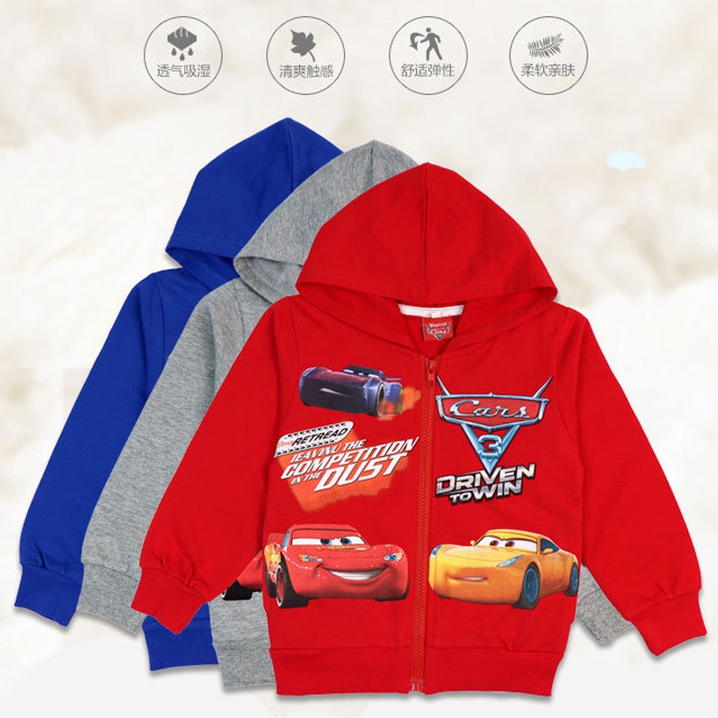 Hoạt Hình Áo Khoác Hoodie Có Khóa Kéo In Hình Xe Hơi Dễ Thương Cho Bé Trai