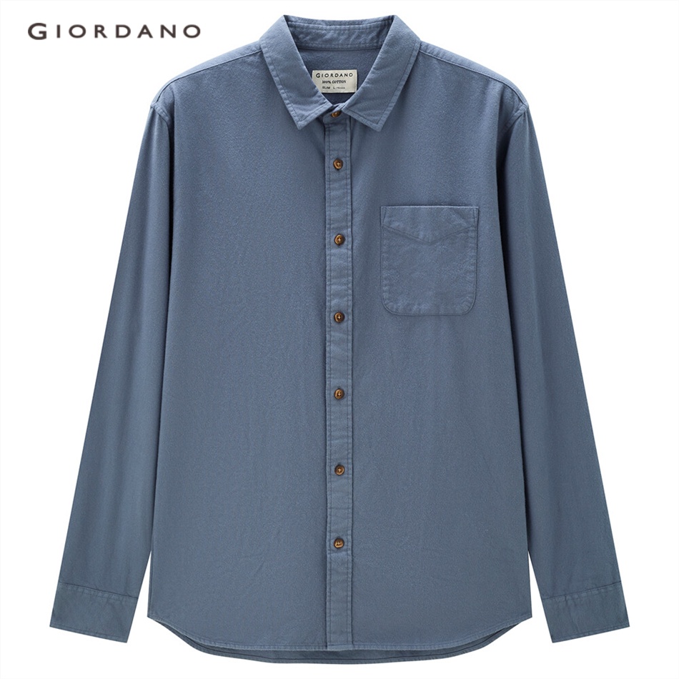 Áo sơ mi GIORDANO 01042869 cotton flannel dày tay dài thời trang cho nam