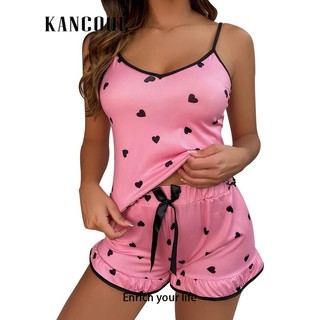 Bộ đồ ngủ vải lụa satin ngắn tay phối nút xinh xắn cho nữ