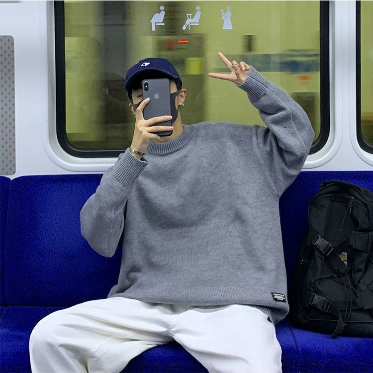 Áo sweater Dệt Kim Dày Dặn Cổ Tròn Dáng Rộng Phong Cách hong kong Thời Trang Thu Đông Cho Nam Và Nữ